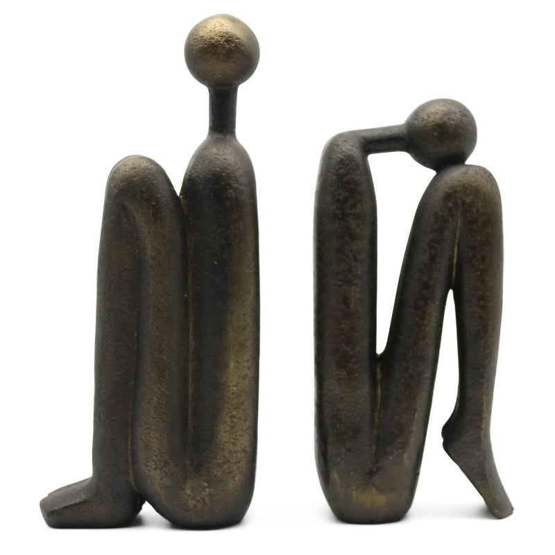 Lukitas Thinker Decorative Bookends, Non-Slip Book Holder, Book Ends for Shelves Living Room Office Home Decor, Resin, 1Pair/2Piece 9'' - Image 1